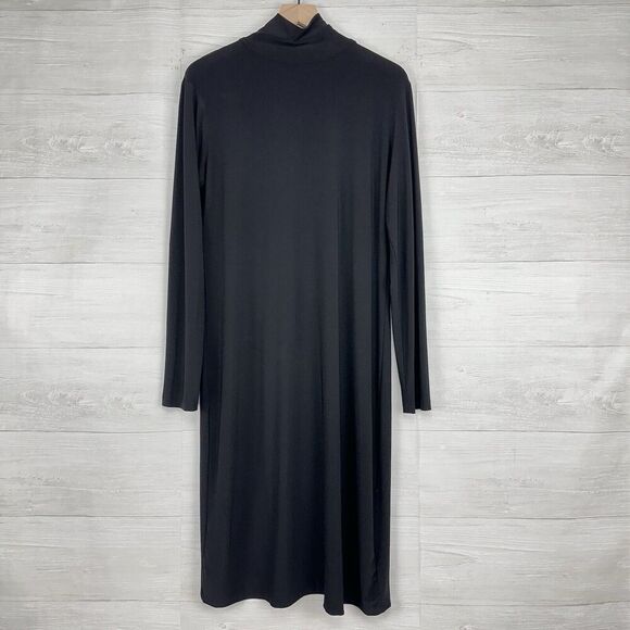 Norma Kamali Black Long Sleeves Midi Swing Dress XL Turtleneck Zip Neck Modest - Picture 15 of 16